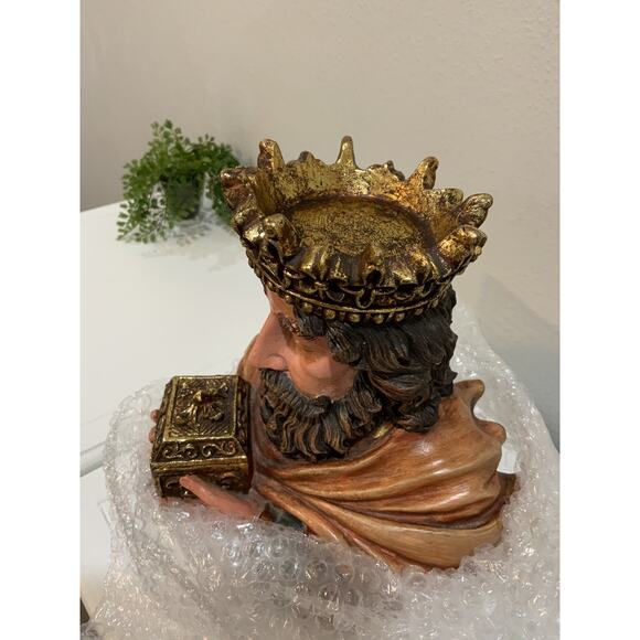 Vtg Resin Clay Wiseman Gift Pillar Candle Holder Bust Figurine Statue Pedestal - Picture 10 of 10